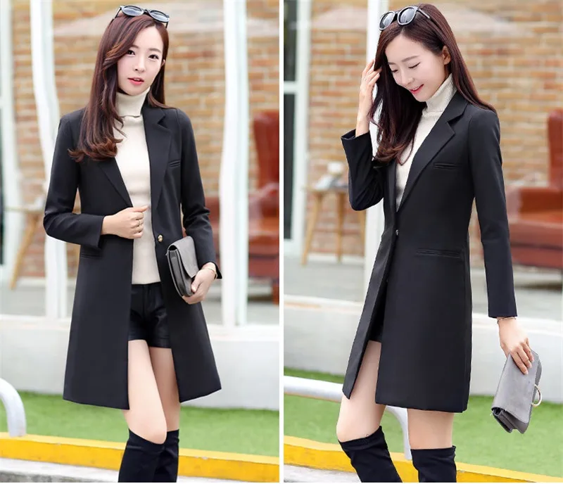 New Women Long Blazer Coat 2019Spring Korean Business Office Suit Jackets Ladies Blazers Solid Slim Female Tops Outerwear AA548