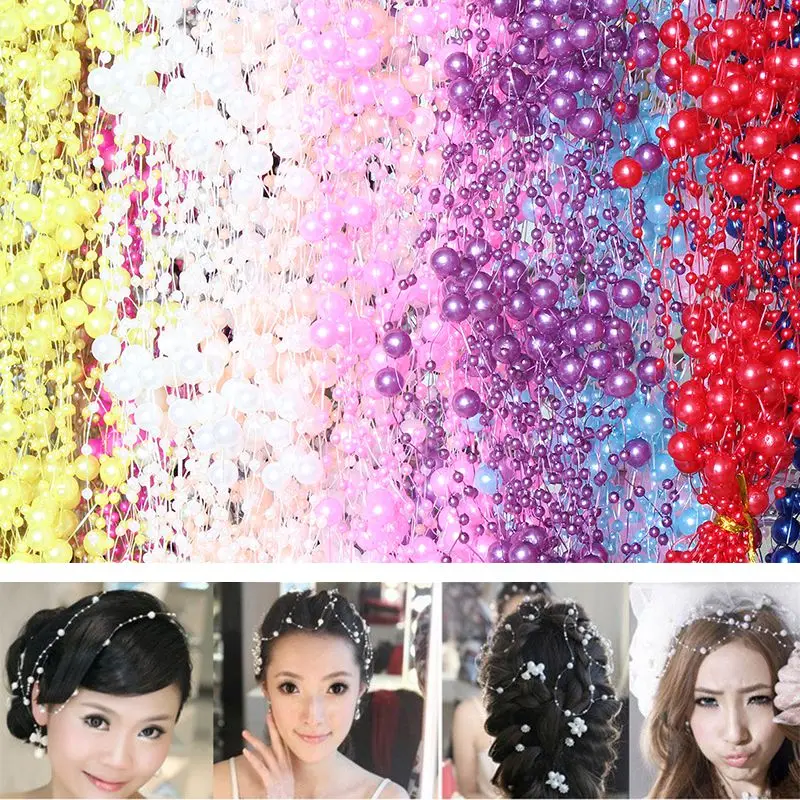 

5 Meters 4pcs/lot 17Colors Fish Line Artificial ABS Pearl Beads Chain For Garland Wedding Party Decor Hair Accessories