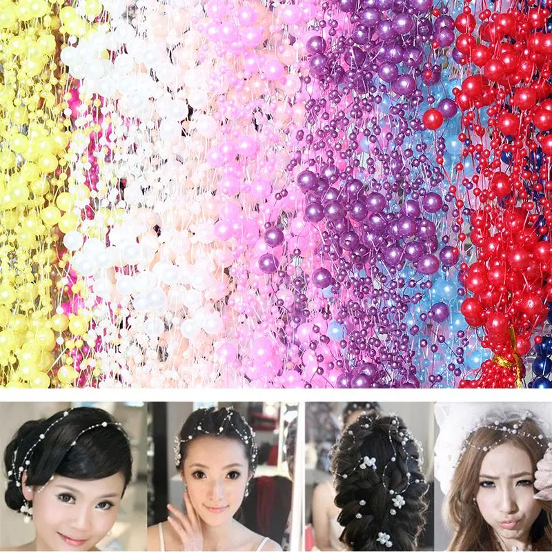 5 Meters 4pcs/lot 17Colors Fish Line Artificial ABS Pearl Beads Chain For Garland Wedding Party Decor Hair Accessories