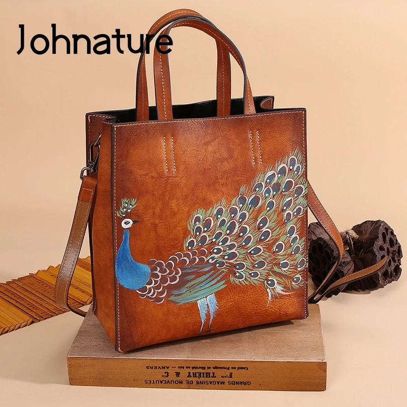 Женская сумка тоут из натуральной кожи Johnature повседневная винтажная Твердая