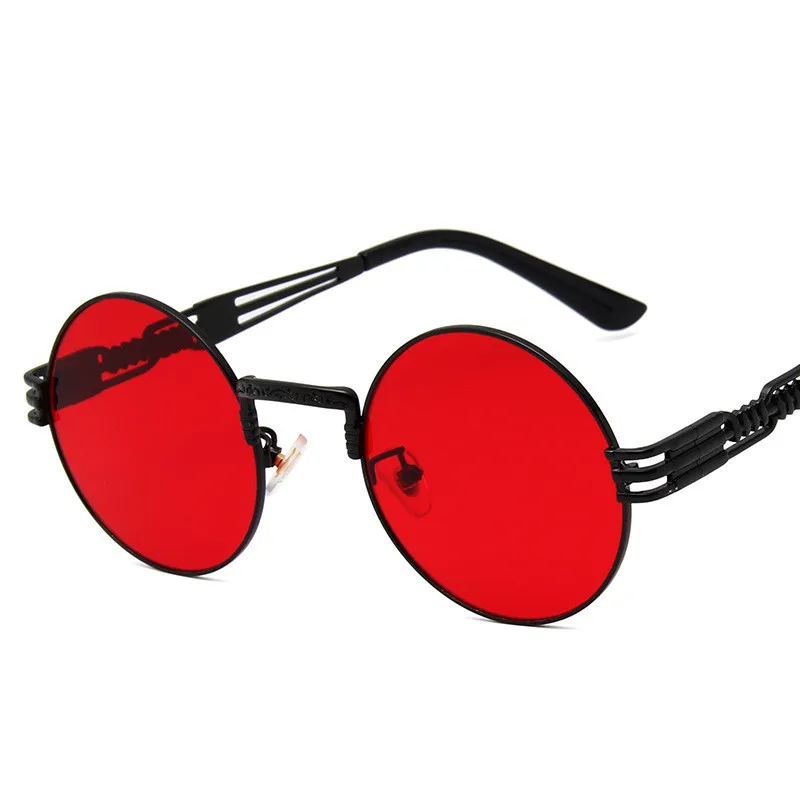 Black Red Винтажные Круглые очки с полароидным стеклом для женщин и мужчин, люксовый бренд, ретро, Женская Металлическая оправа, цветные линзы, солнцезащитные очки Gafas, очки - Цвет линз: Black Red