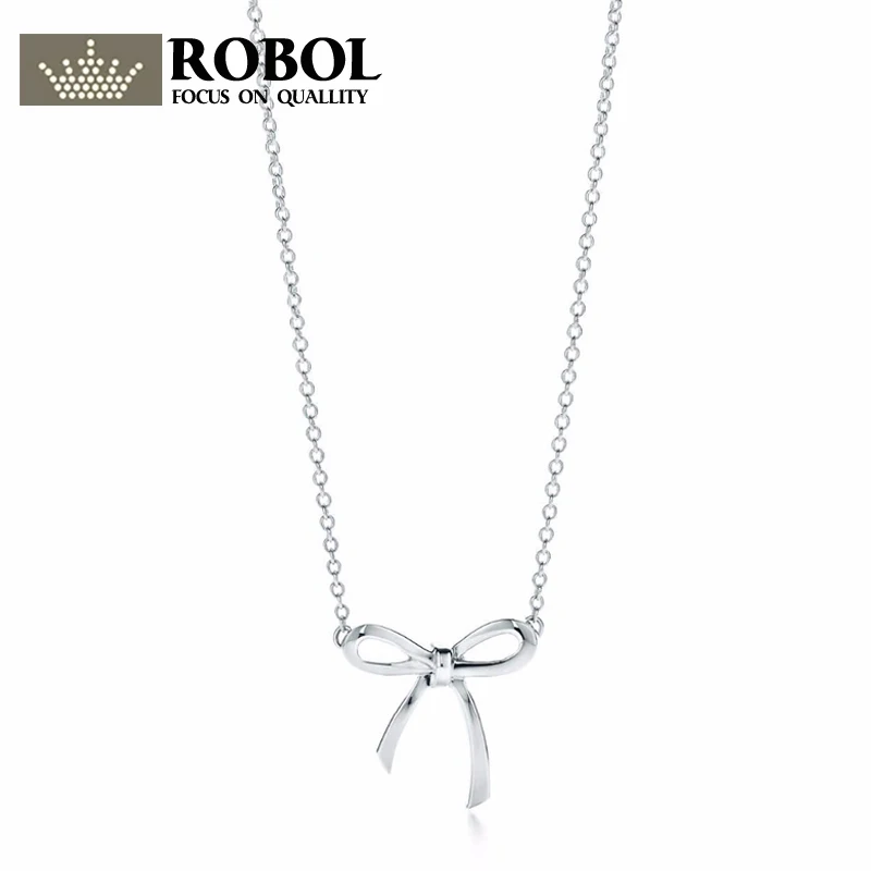 

ROBOL Fashion And Simplicity Bow Pendant Tiff Necklace 100% 925 Sterling Silver Nature Fashion Jewelry Complimentary Delivery