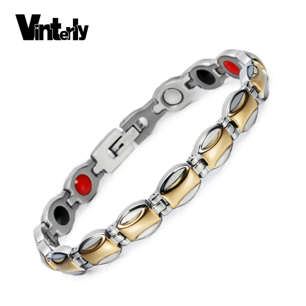 

Vinterly Gold Color Magnetic Bracelets for Women Energy Health Germanium Chain & Link Bracelets Femme Stainless Stee Jewellery