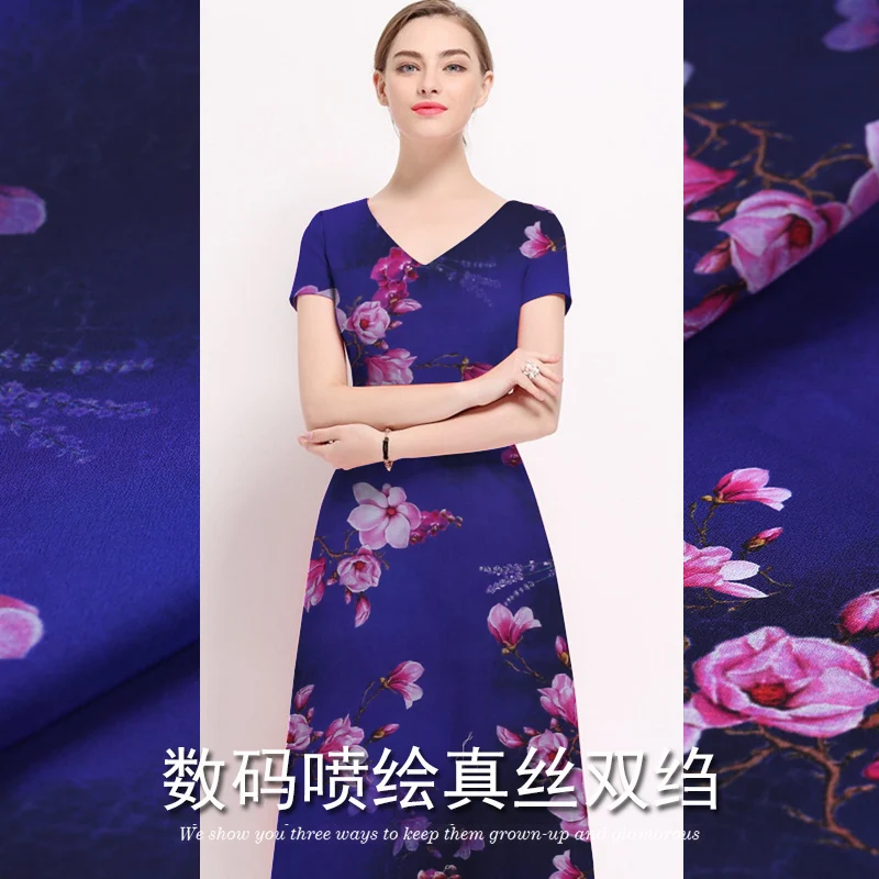 

Pink magnolia 18 spring and summer shows digital printed silk fabric natural silk crepe de Chine fabric thin silk cloth dress