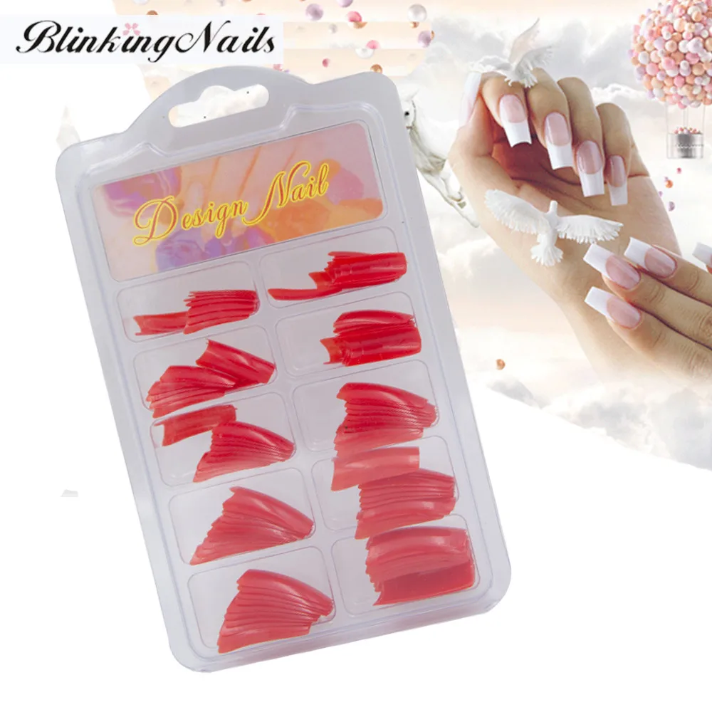 Model A Red BlinkingNails черные цветные прозрачные французские 100 наконечники для ногтей в коробке полные накладные акриловые наконечники для дизайна ногтей красный акриловый поддельные ногти набор розовый - Цвет: Model A Red