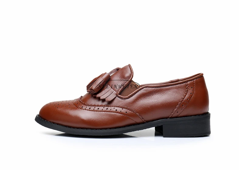 Для мужчин Натуральная кожа Оксфорд обувь мужской ручной работы на плоской подошве винтажные Ретро лоферы с кисточками коричневые