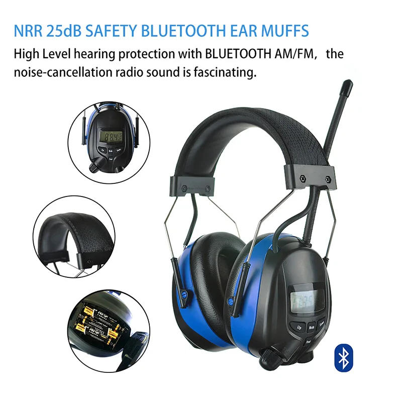 Protear Radio Headphones Hearing Protector Safety Earmuffs AM/FM Electronic Noise Reduction Rate 25dB for Mowing Working-Yellow 