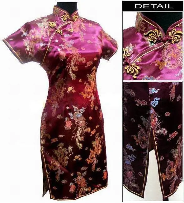 Темно-синие Винтаж китайский Для Женщин Атлас Мини Cheongsam Qipao платье плюс Размеры размеры s m l xl XXL, XXXL 4XL 5XL 6XL Mujeres Vestido J4065 - Цвет: Burgundy