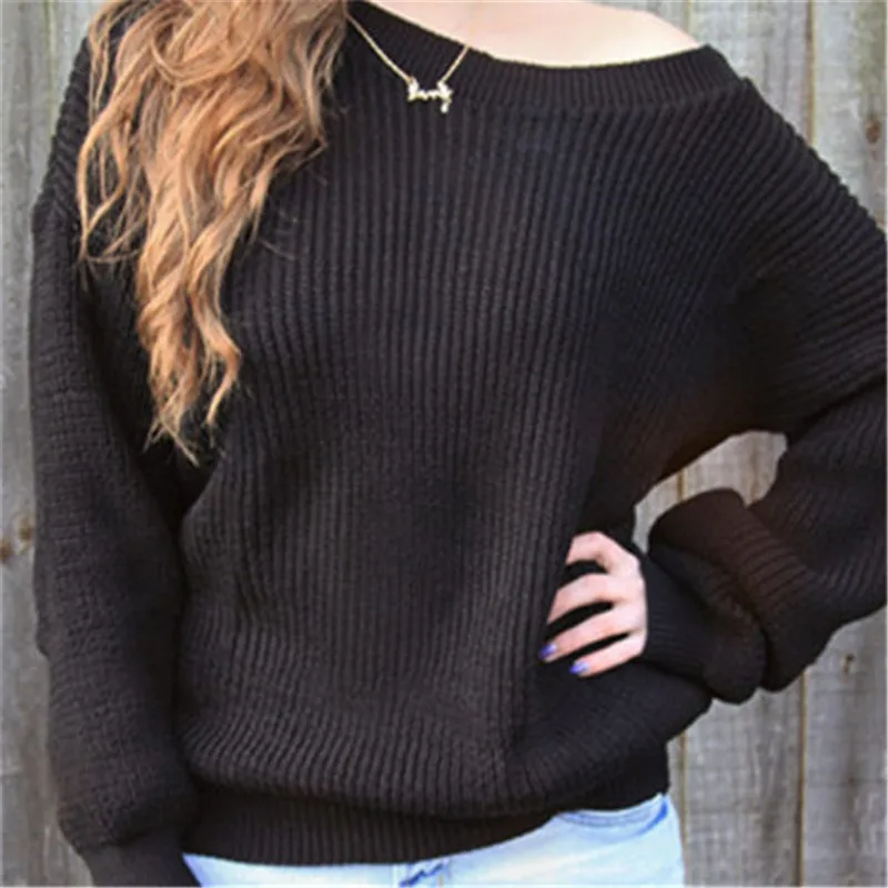 Fashion Casual Off Shoulder Baggy Sweater Women Pull Femme Ladies Brief