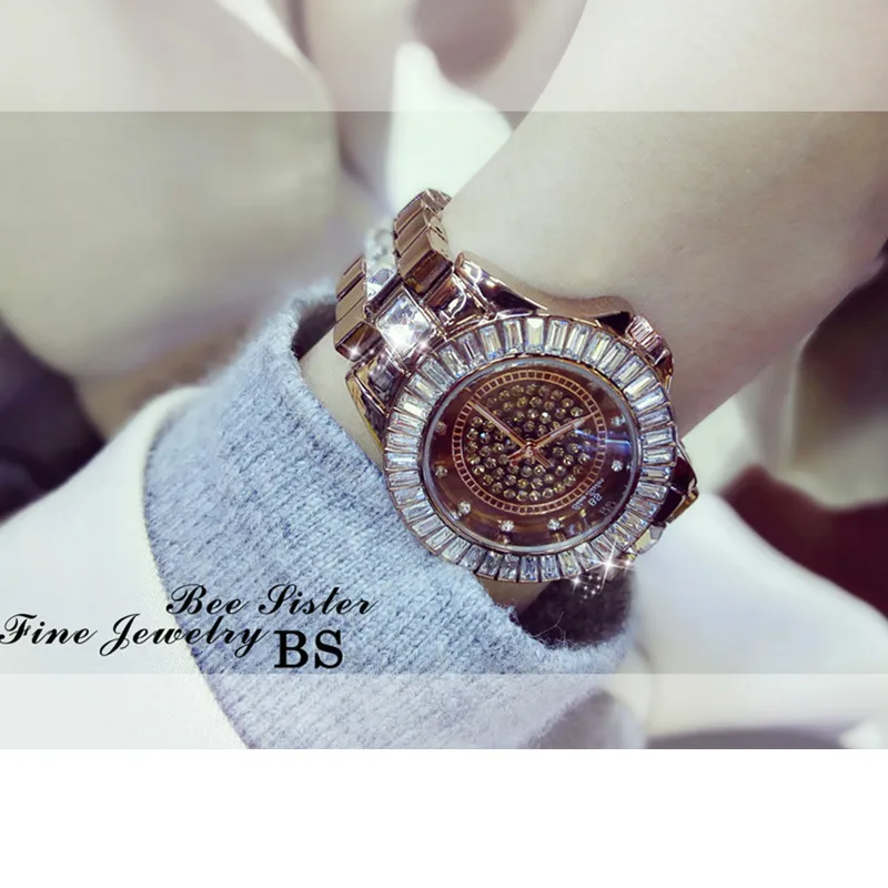 

New Imported Quartz Movement Ladies Watch Brown Round Dial Rhinestone Female Watch High-End Custom Models