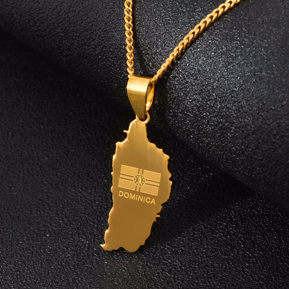 

Anniyo The Commonwealth of Dominica Map & Flag Pendant Chain Necklaces Dominica Maps Stainless Steel Jewelry Gifts #054521