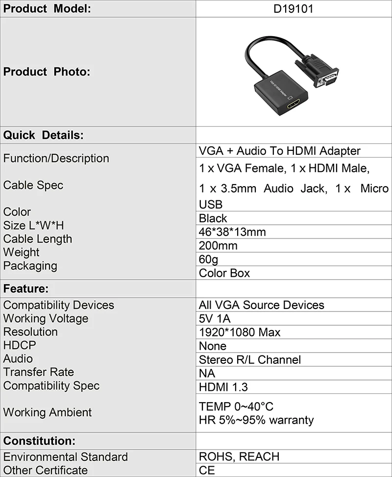 EGRINCY VGA конвертер HDMI кабель с 3,5 мм аудио Мощность Порты и разъёмы адаптер HDMI VGA 1080 P для Xbox 360 PS3 проектор для ноутбука HDTV