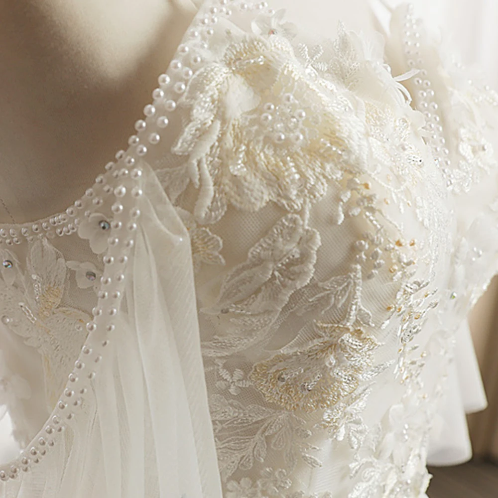 Новое поступление, Элегантное свадебное платье Русалочки на бретельках, с жемчужинами, с аппликацией, Vestido de Novia Sirena, на молнии, спина подвенечное платье