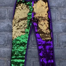 Mardi Gras, двухсторонние лосины с блестками, модные блестящие леггинсы для девочек, фиолетовые, золотистые, зеленые штаны, детские леггинсы, штаны для девочек