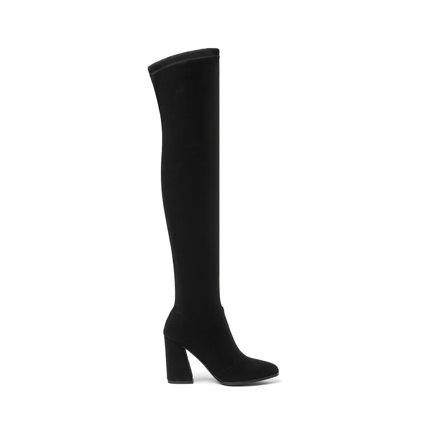Baratos QUTAA 2020 mujeres sobre la rodilla botas altas moda todo fósforo puntiagudos zapatos de invierno elegante todas las mujeres del partido botas tamaño 34 43