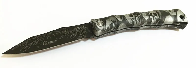 Ghillie классный Фруктовый нож, складной карманный нож для кемпинга, креативный череп, Бамбуковая ручка ABS, инструменты для повседневного использования, 5 цветов - Цвет: Gray