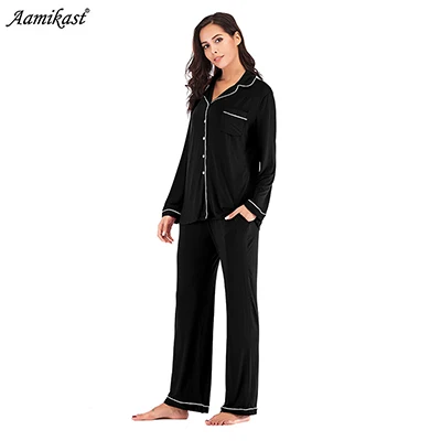 Aamikast Модальные пижамы для женщин мягкий хлопок Джерси женские s пижамы Пижамный костюм - Цвет: Черный