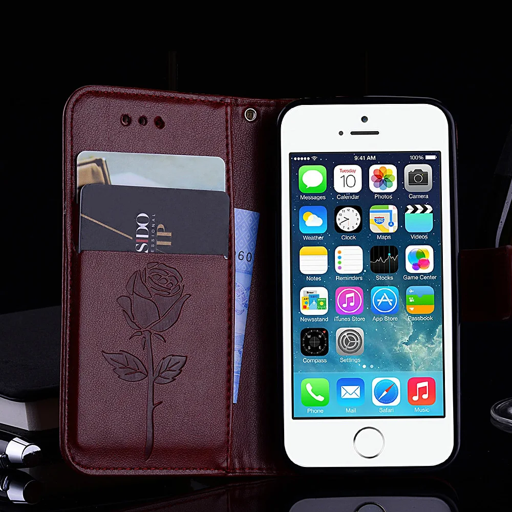Кожаный флип-чехол для apple iPhone 5 5C 5S SE чехол чехол-кошелек Funda | Мобильные телефоны и
