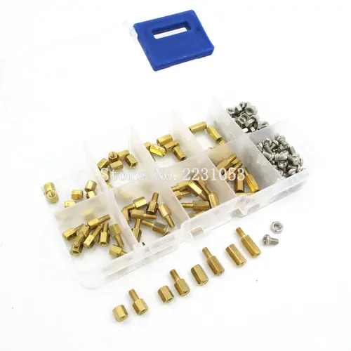 200PCS M3 PCB Hex Male Female Thread Brass Spacer Standoffs/ Screw /Hex Nut Assortment Set Kit With Plastic Box M3*5mm - M3*10mm Pakistan
