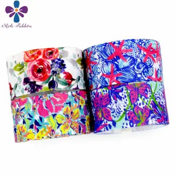 

16mm-75mm Flower Series Watercolor Pattern Starfish Shell Printed Grosgrain/Elastic Ribbon Hair Band Making 50yards/roll