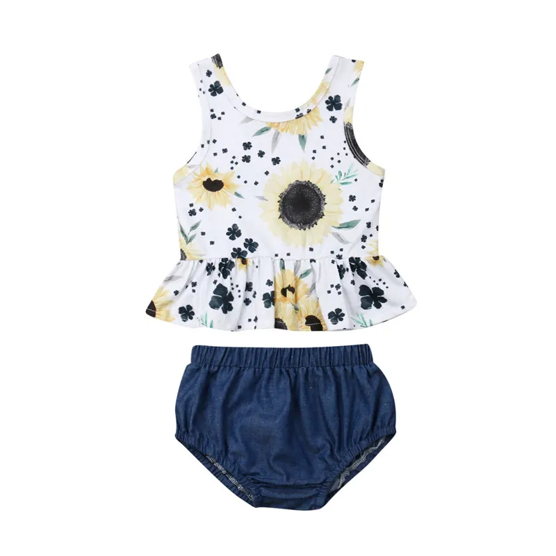 

Summer Baby Girls Clothing Set Children Flower Printed T-shirt+Solid Short Pant 2pcs Suit kds clothes
