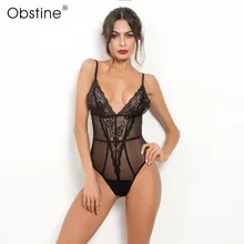 Obstine цветок кружева боди Винтаж полупрозрачная женский черный