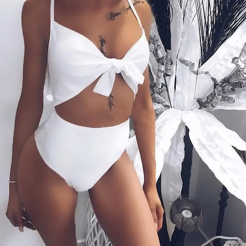 

Bow Tie Bandage Women One Piece Bikini Push Up Monokini Swimsuit Bathing Suit Swimwear Biquini Swimming