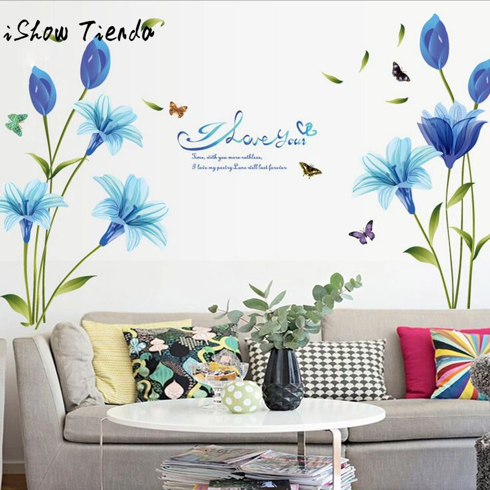 Blue Lilies Stickers Decorative Creative Removable Wall Stickers