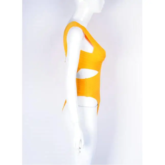 Летнее модное сексуальное оранжевое белое Бандажное боди с v-образным вырезом, дизайнерское трикотажное обтягивающее Бандажное боди