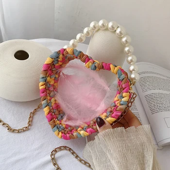 

Sweet Heart shaped bag Elegant Female Pearl Tote Bag 2019 New Quality PVC Women's Designer Handbag Chain Shoulder Messenger Bag