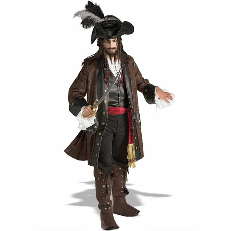 Vocole Halloween 17 Deluxe Man Caribbean Pirates Costume With Shirt Vest Belt Hat Pants Jacket Pirate Costume Pirates Caribbean Costumemens Pirate Costume Aliexpress