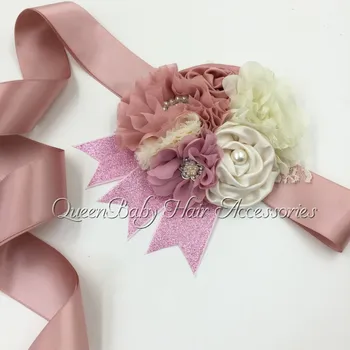 

Vintage Puseky Maternity Sash Photog Props Retro Rhinestone Belts Girdle Women Flower Maternity Photography Bridal Dress Sash