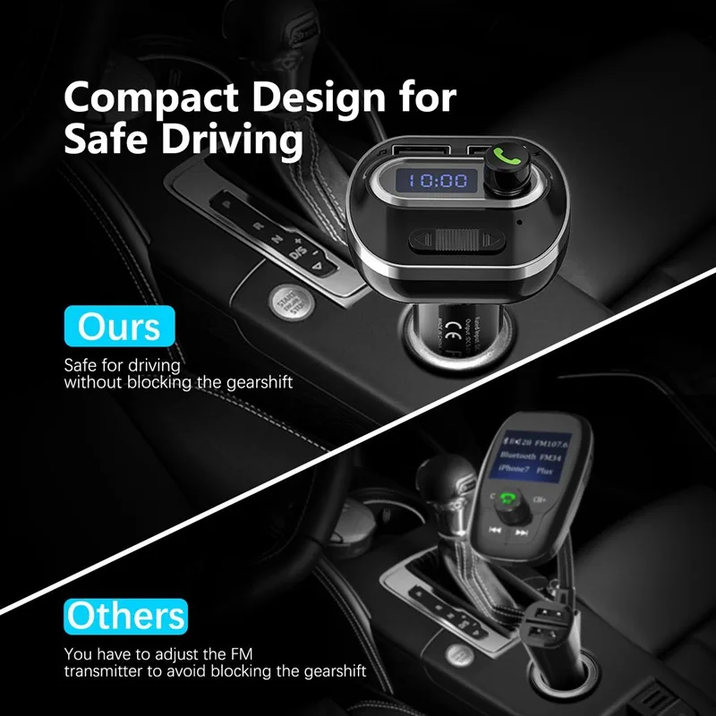VicTsing V4.1 Bluetooth FM Transmitter for Car Wireless Radio Transmitter Adapter with USB Port Music Player Support Aux Output  (1)