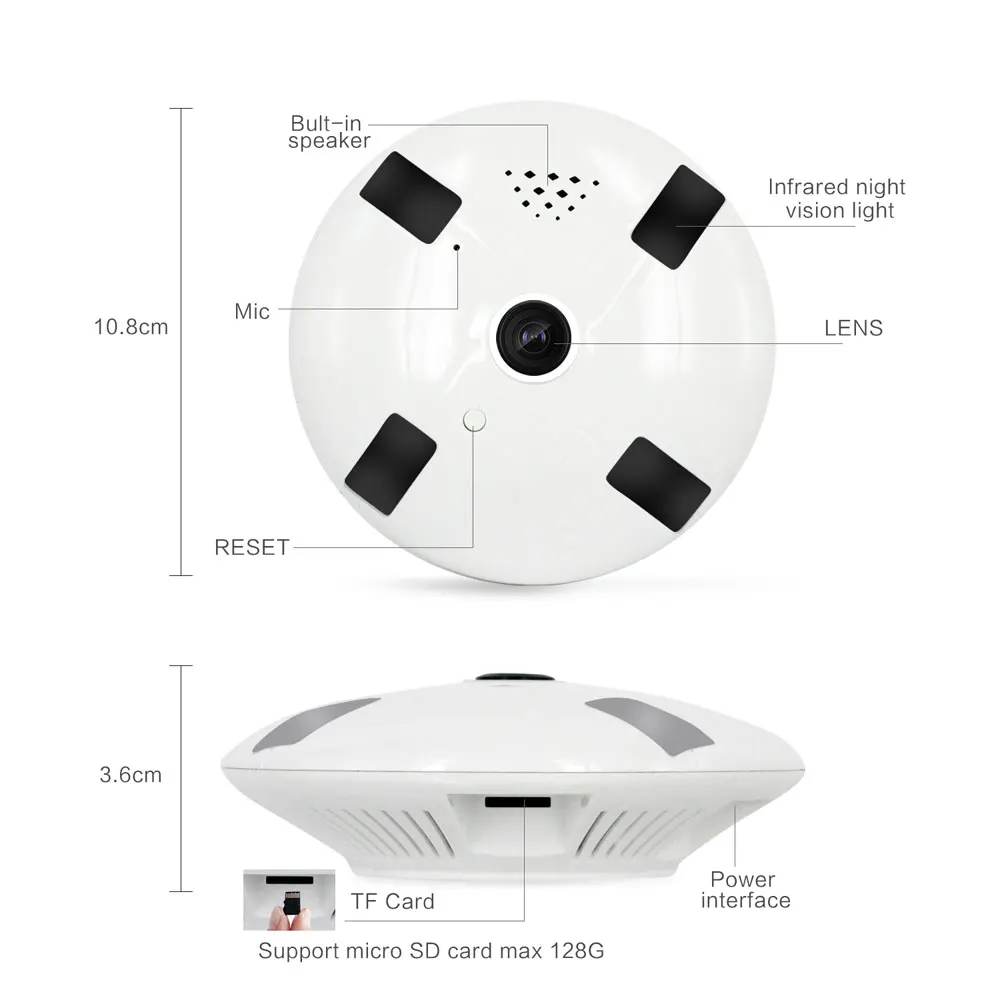 1080P 3D VR 360 градусов VR панорамная камера 2MP рыбий глаз Беспроводная wi-fi-камера смарт-камера TF слот для карт