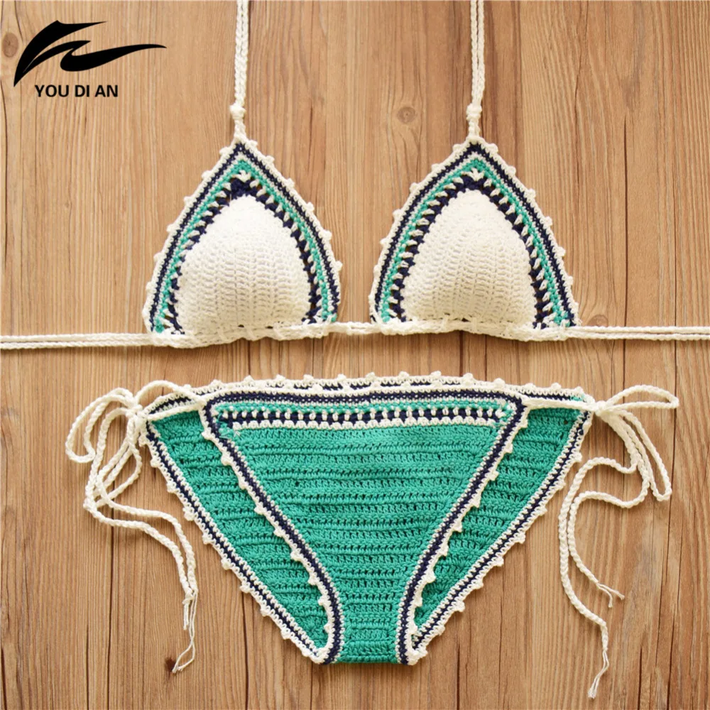 2018 Sexy Crochet Bikini set Swimwear Women Halter Knitted Swimsuit Bathing Suit Brazilian Bikinis mujer biquini maillot de bain