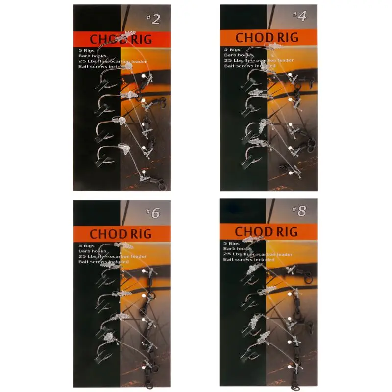 

5 Pcs/Set Fishing Hook Anti Tangle Line Transparent Tackle Carp Ready Rigs Connected Accessory 2/4/6/8# Hooks High Carbon Steel
