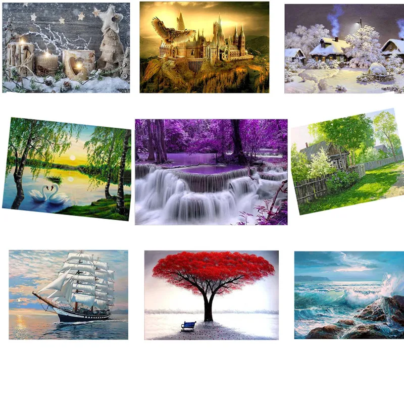 

5d Diy Diamond Cross Stitch Set Diamond Embroidery Landscape Wall Sticker Mosaic Needle Home Wedding Decoration