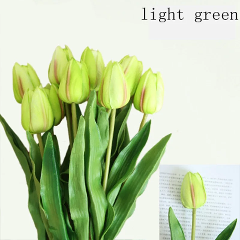 WICCA store12PCs PU тюльпаны Искусственные цветы Настоящее касание искусственное para декор мини-Тюльпан для дома Свадебные Декоративные цветы - Цвет: light green