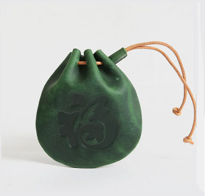 Green Натуральная кожа, сумка для монет, винтажный кошелек на удачу, сумка-мешок, Дамский кошелек, органайзер, милые сумки для денег, сумка - Цвет: Green