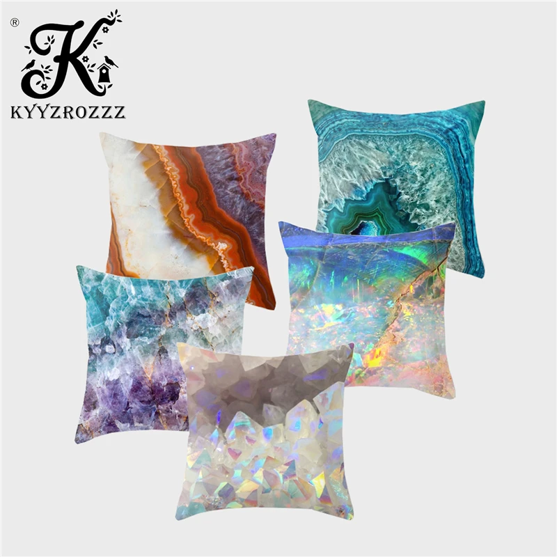 

Simple Geometric Cushion Cover Color Gem Crystal Marble Grain Art Printing Polyester Decorative Home Sofa Pillow Cover 45*45cm