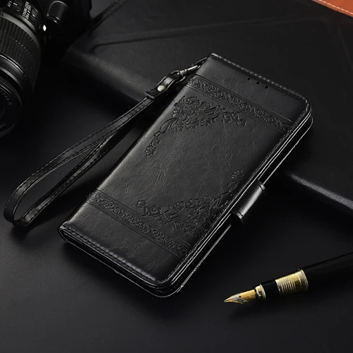 Чехол-кошелек из ТПУ для samsung Galaxy Core 2 G355H G355HDS SM-G355h чехол с ремешком, специальный чехол из искусственной кожи с тиснением в виде цветка - Цвет: Black YL