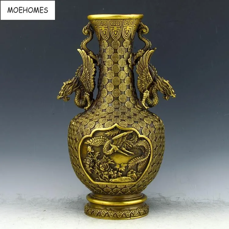 MOEHOMES+Chinese Vintage Brass fengshui longevity red crowned crane
