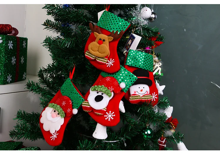 4 шт./лот, рождественские носки с изображением Санта-Клауса, лося, снеговика, носки, яркие подарочные сумки, рождественские украшения, новогодние праздничные вечерние носки с орнаментом