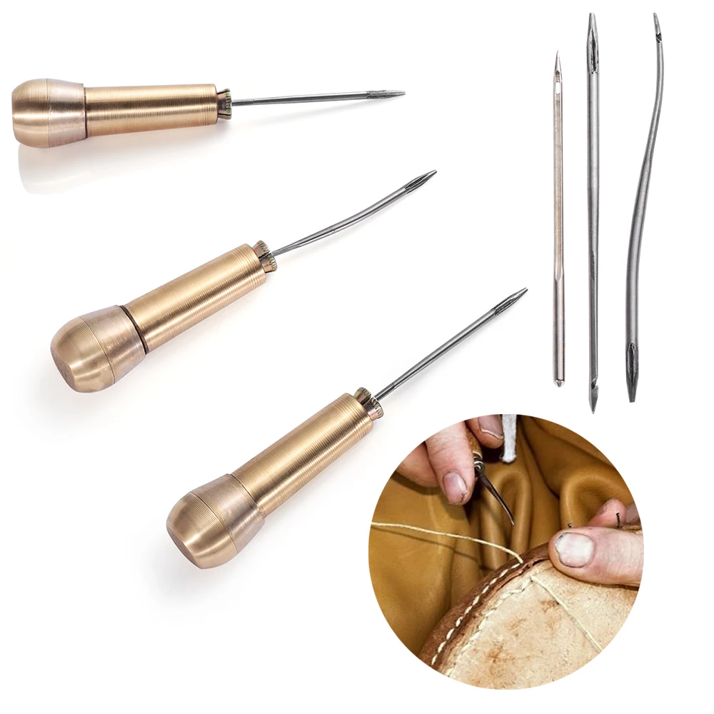 

4PCS/Set Canvas Leather Sewing Shoes Repair Tool Awl Hand Stitching Taper Leathercraft Needle Tool Kit Leather Sewing Craft