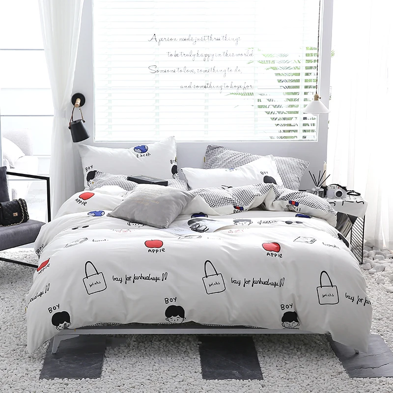 

Cotton Cartoon Minimalist Comic Pattern Bedding Bed Linen Bed Sheet Duvet Cover Pillowcase 3/4pcs Bedding Sets/Queen Size