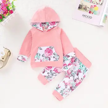 

Autumn New Norn baby Girls clothes Children Baby Girls Long Sleeve Hooded Tops Floral pants 2 pcs 2019 Hot clothing set