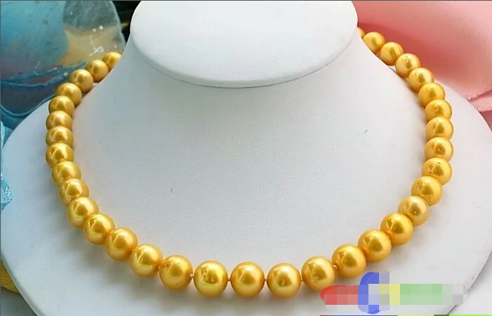 

p1013 AAA++ 17" 11MM ROUND GOLD FRESHWATER PEARL NECKLACE 14K^^^@^Noble style Natural Fine jewe FREE SHIPPING