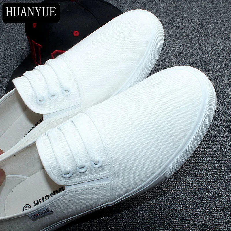 New 2018 Fashion Spring Men's Flats Solid White Black Canvas Shoes ...