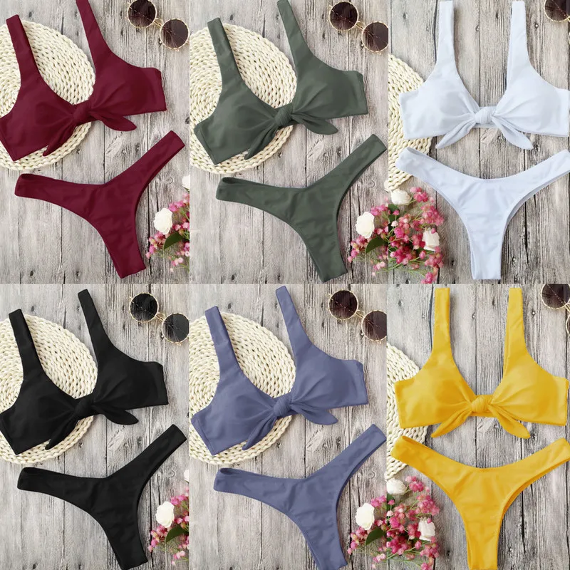 

Bikini 2019 Women Bowknot Front Summer Holiday Beachwear Bandage Push-up Padded Bikini Set Swimsuit Bathing Suit Lot