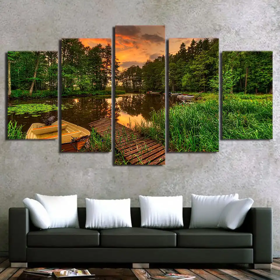 SUNSET ON DOCK LANDSCAPE CANVAS PICTURE PRINT WALL ART HOME DECOR FREE DELIVERY